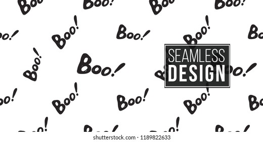 Halloween seamless pattern with boo inscription. Cute vector background for decoration halloween cadrs, package paper, flyer. 