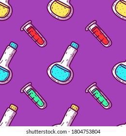 Halloween seamless pattern bottleneck poison and test tube. Halloween backgorund