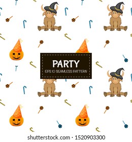Halloween seamless pattern with bulls. Cartoon style. Vector illustration.
