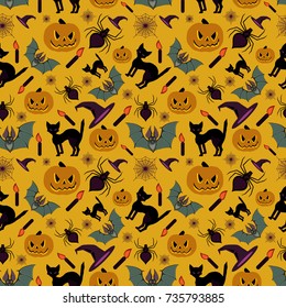 Halloween seamless pattern can be used for packaging, holiday gift wrap