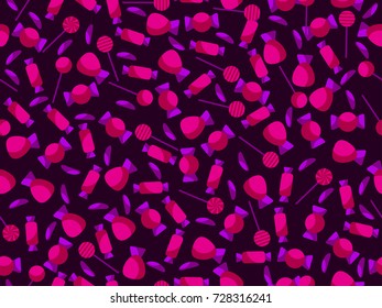 Halloween seamless pattern with candies. Flat candy design. Vector illustration