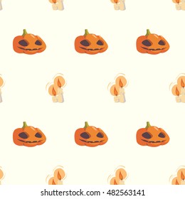 Halloween seamless pattern with candles and pumpkins. vector hand drawn illustration.