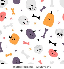 Halloween seamless pattern. Cartoon childish style. Vector illustration