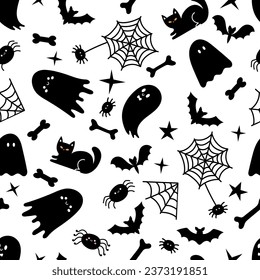 Halloween seamless pattern. Cartoon childish style. Vector illustration