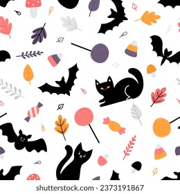 Halloween seamless pattern. Cartoon childish style. Vector illustration