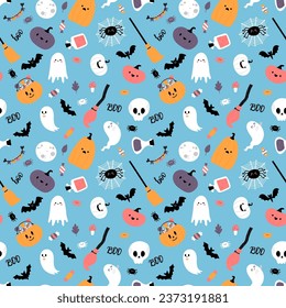 Halloween seamless pattern. Cartoon childish style. Vector illustration