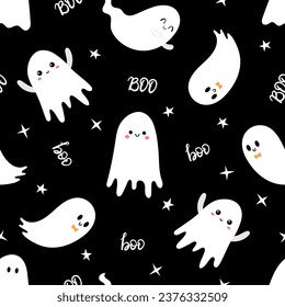 Halloween seamless pattern. Cartoon childish style. Vector illustration