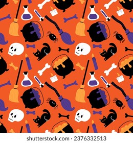 Halloween seamless pattern. Cartoon childish style. Vector illustration
