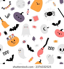 Halloween seamless pattern. Cartoon childish style. Vector illustration