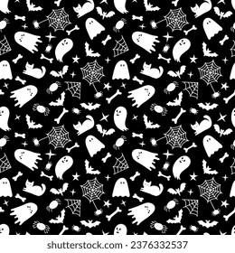 Halloween seamless pattern. Cartoon childish style. Vector illustration