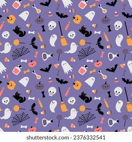 Halloween seamless pattern. Cartoon childish style. Vector illustration