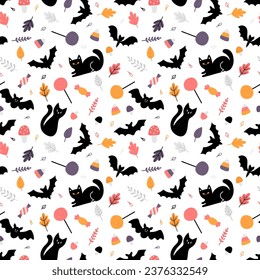 Halloween seamless pattern. Cartoon childish style. Vector illustration