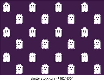  Halloween seamless pattern. Cartoon cute ghost vector sticker on dark background