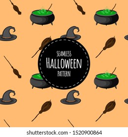 Halloween seamless pattern. Cartoon style. Vector illustration.