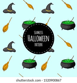 Halloween seamless pattern. Cartoon style. Vector illustration.