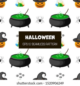 Halloween seamless pattern. Cartoon style. Vector illustration.