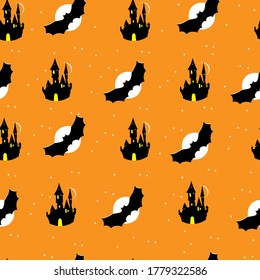 
halloween seamless pattern with castle and bats