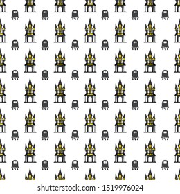 Halloween seamless pattern. Castle, web and ghost. Trick or treat, Guising. Decor for cards, scrap paper, packaging. Flat vector backdrop.