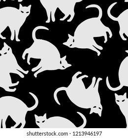 Halloween Seamless Pattern Cat Black and White