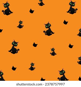 Halloween seamless pattern. Halloween seamless Cat pattern. Seamless Halloween Pattern with Cat. Scary and funny vector pattern. Happy Halloween October 31st, Jack-O-Lantern.