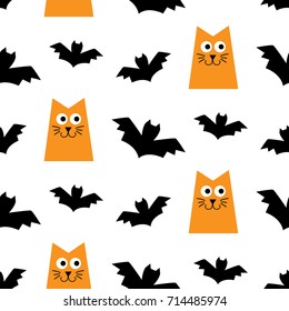 Halloween seamless pattern with cats and bats. Vector illustration