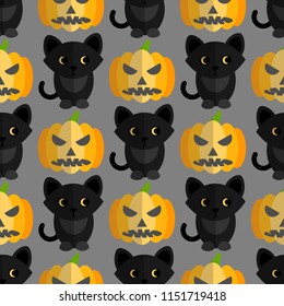 Halloween seamless pattern with cats and pumpkins. Nice and beautiful vector graphic illustration