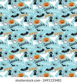 Halloween seamless pattern with Halloween characters
