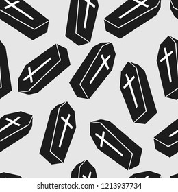 Halloween Seamless Pattern Coffin Black and White
