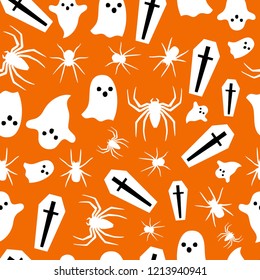 Halloween Seamless Pattern Coffin Ghost Spider