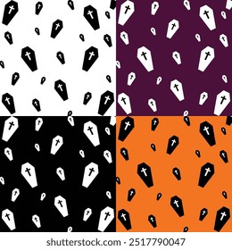 Halloween seamless pattern. Halloween seamless coffin, grave pattern. Seamless Halloween Pattern with coffin.