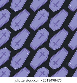 halloween seamless pattern with coffin, spooky halloween background 