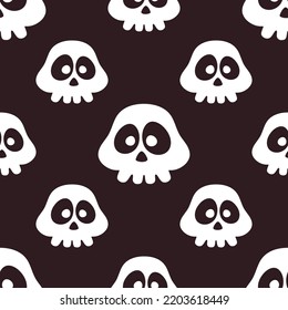 halloween seamless pattern collection with cute skull on dark background, cartoon flat style