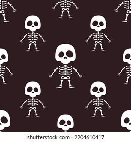 halloween seamless pattern collection white skeleton silhouette isolated on black background, vector illustration in flat style