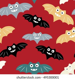 Halloween seamless pattern with colorful bat. Beautiful vector background for decoration halloween designs. Cute minimalistic art elements on white backdrop.