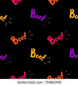 Halloween seamless pattern with colorful boo text. Happy Halloween, trick or treat concept