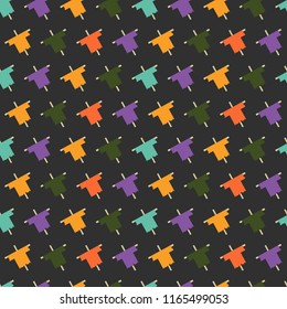 Halloween seamless pattern with colorful scarecrows. Design for background, wallpaper or gift wrapping paper. Vector illustration. 