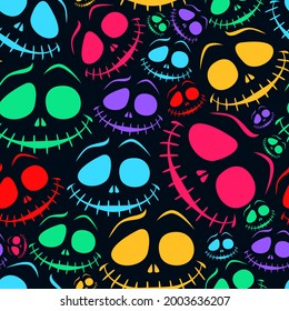 Halloween seamless pattern with colorful scary masks.Vector october background.Halloween seamless textile texture