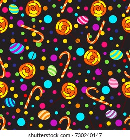 Halloween seamless pattern with colorful yummy candies.