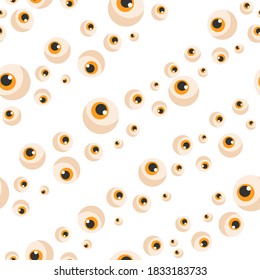 Patrón sin fisuras de Halloween - ojos anaranjados espeluznantes sobre fondo blanco, símbolos de halloween tradicionales aterradores, para páginas de papel digital textil o de scrapbook - vector