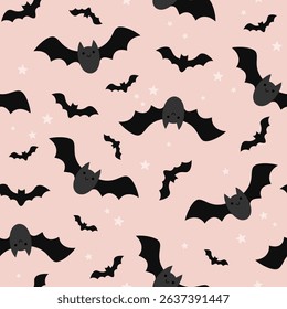 Halloween seamless pattern. Cute Halloween bat hand drawn vector pattern in flat style