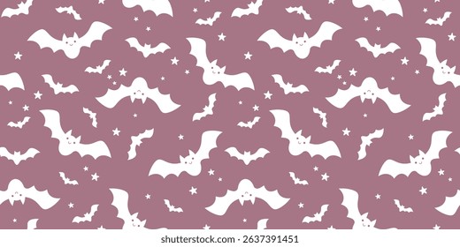 Halloween seamless pattern. Cute Halloween bat hand drawn vector pattern in flat style