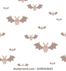 Halloween seamless pattern with cute bats. Spooky Halloween hand drawn vector background.