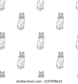 Halloween seamless pattern with cute cartoon cats on a white background
