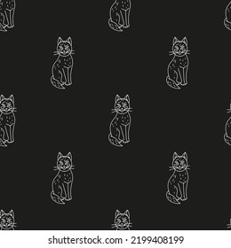 Halloween seamless pattern with cute cartoon cats on a black background