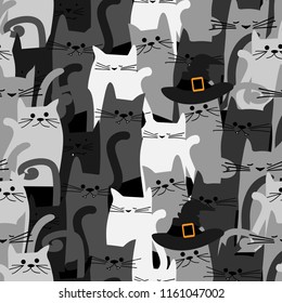 halloween seamless pattern and cute cats and witches hat 
