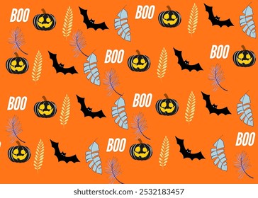 Halloween seamless pattern cute digital print decor wall art with Boo, Crayon, Bat, Pumpkin, october, 31 oct, octorer 31	