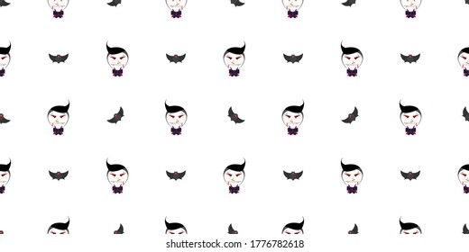Halloween seamless pattern, Cute Dracula on white background, Cute ghost icons.	
