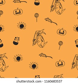 Halloween seamless pattern, cute drawing, wallpaper