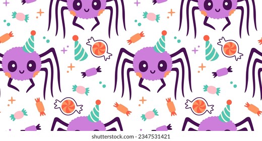 Halloween seamless pattern. Seamless pattern with cute halloween elements. Vector flat design illustration.