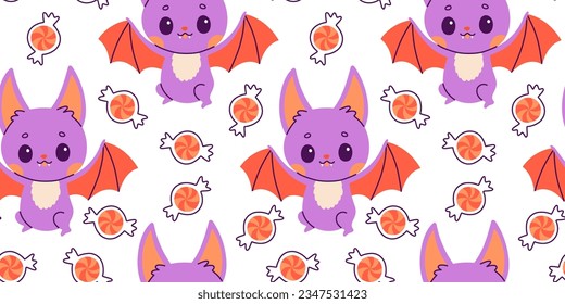 Halloween seamless pattern. Seamless pattern with cute halloween elements. Vector flat design illustration.